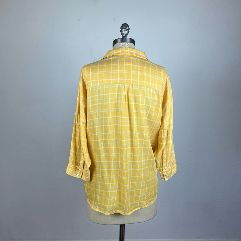 Anthropologie Holding Horses Yellow Checkered V Neck Top - Picture 5 of 7